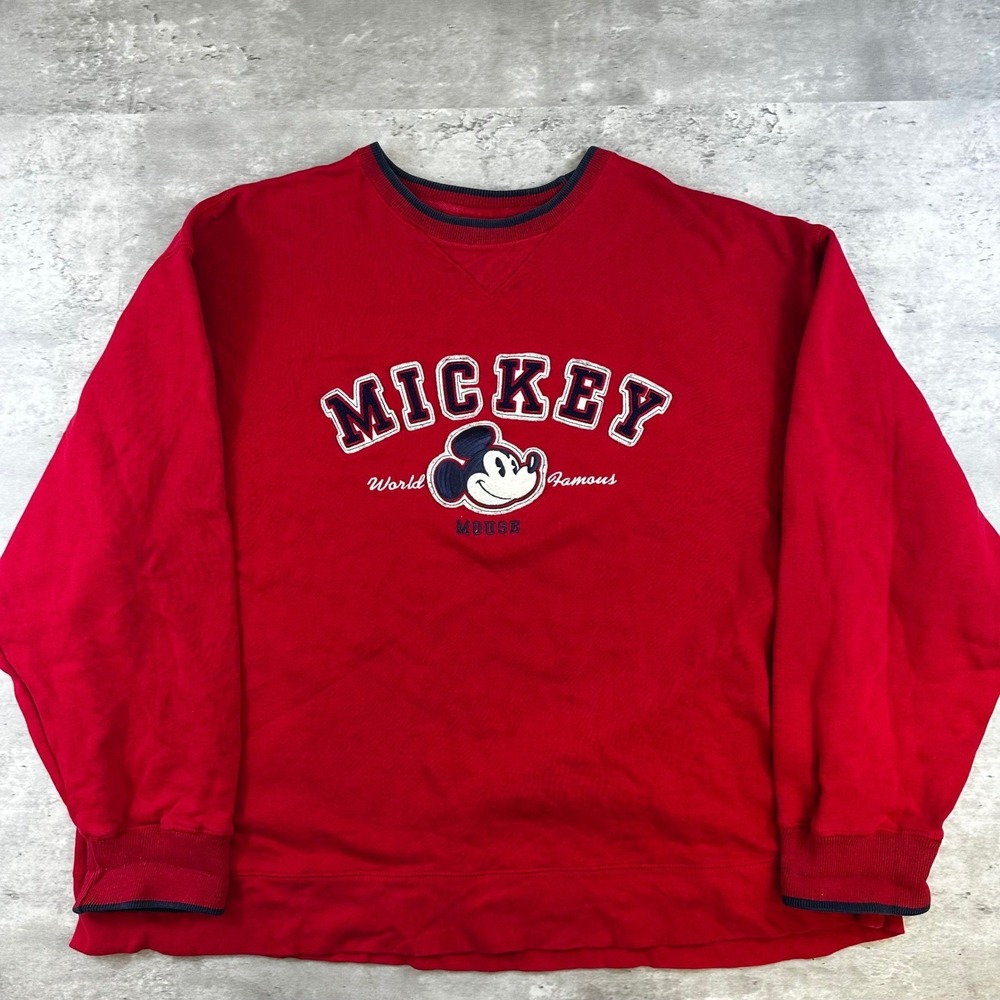 Disney Store Mickey Mouse Sweatshirt Red World Famous Graphic XL‎ Vintage Mens